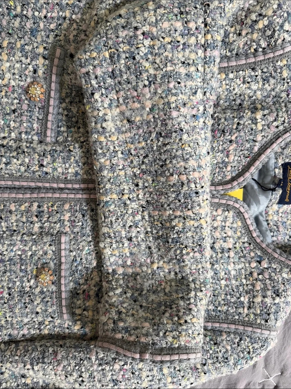 Luisa Spagnoli Bouclé Tweed Skirt Suit Wool Blend Embellished IT 44